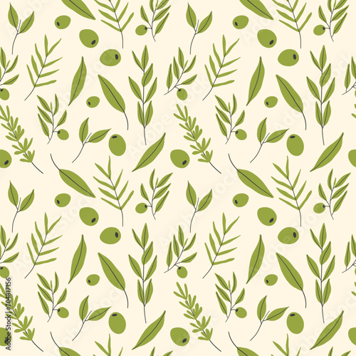 Green olives seamless pattern