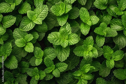 Mint leaves background. top view photo