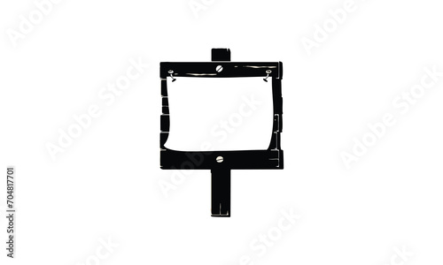 black and white wooden plaque illustration with nailed paper ,blank board isolated on white