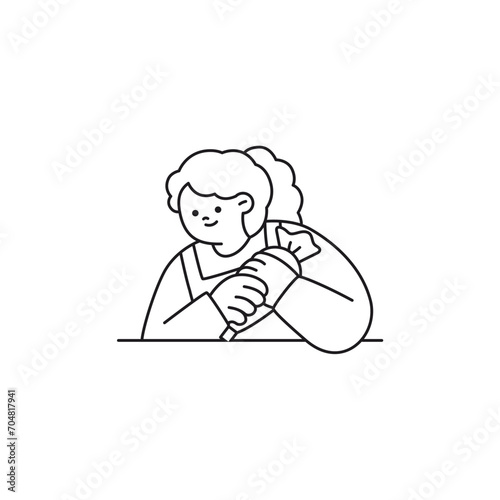 set of coloring book poses of people doing activities pose
