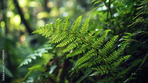  a close up of a green plant with lots of leaves in the foreground and a blurry background of trees in the background.