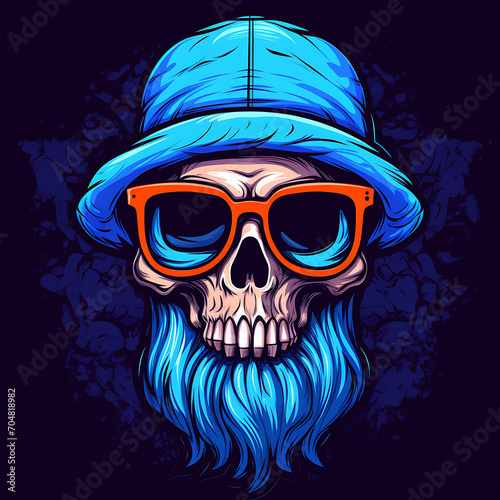 cool-faced skull wearing stylish glasses and a cap hat