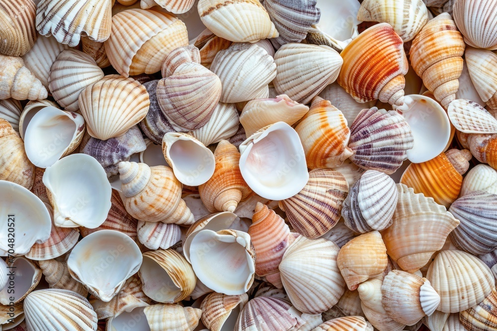 a pile of seashells, close-up