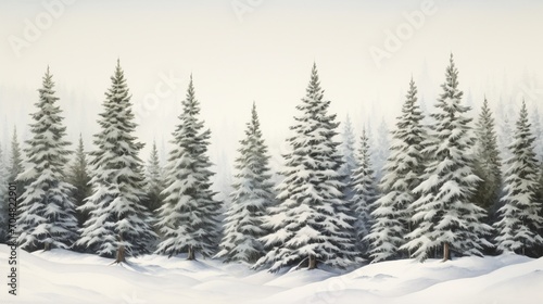 A stand of evergreen trees covered in snow  depicting the serene beauty of a winter landscape and the resilience of nature.