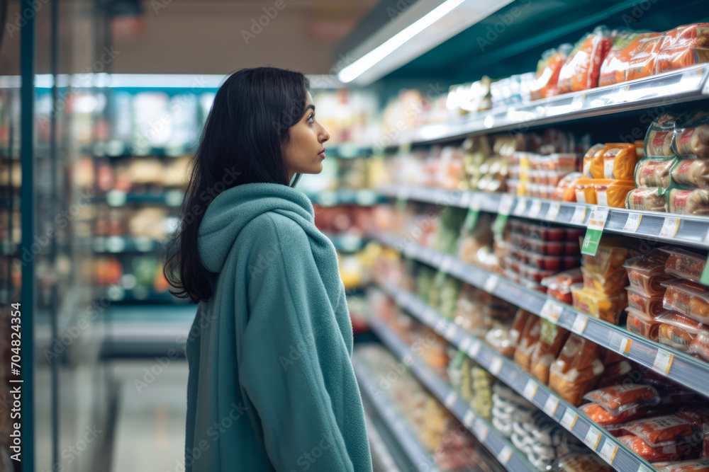 Young woman shopping at a supermarket store