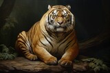 fat tiger is sitting. Animal obesity. Ecology.