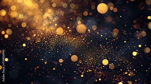 Abstract festive dark background with gold glitter and bokeh. New year, birthday, event, holiday's celebration.