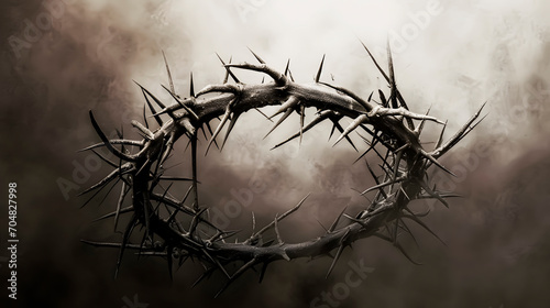 The crown of thorns of Jesus of Nazareth on dark background. Easter. Christian Context of Holy Week. 
