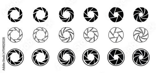 12 set of camera shutter icons set design. photo