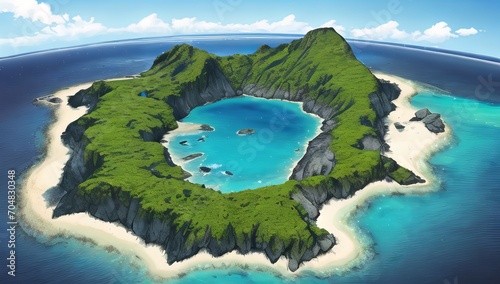 a small island with a sandy beach and a few small islands