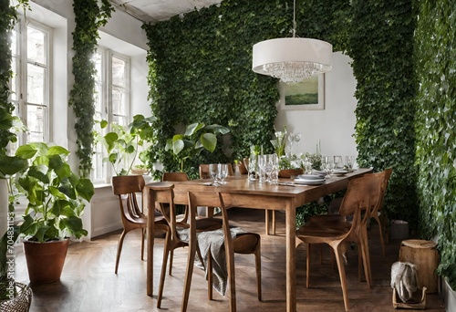 Modern Dining Room with Plants 