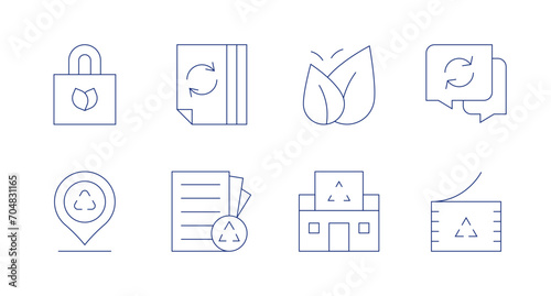 Recycling icons. Editable stroke. Containing shopping bag, placeholder, recycling, paper recycle, recycle can, recycle, recycling center.
