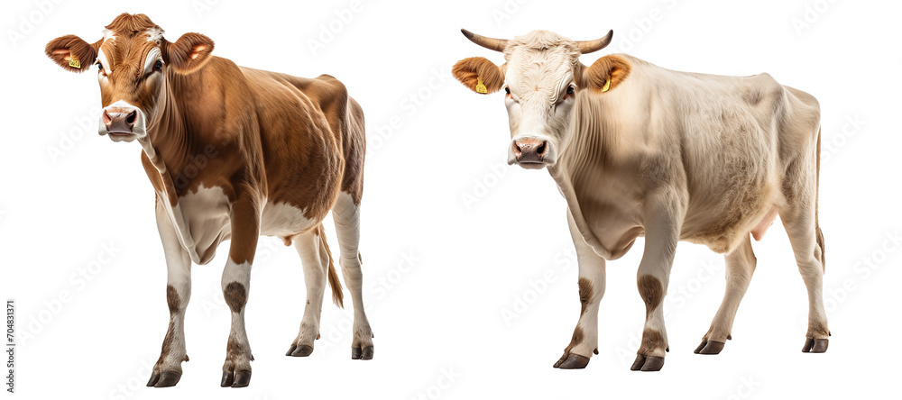 Set of standing cow isolated on transparent background. Front view of ...