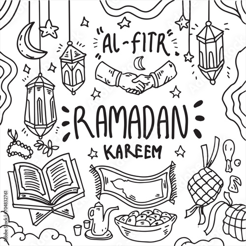 Hand drawn doodles element celebrate ramadan and eid al fitr Vector EPS 10.eps