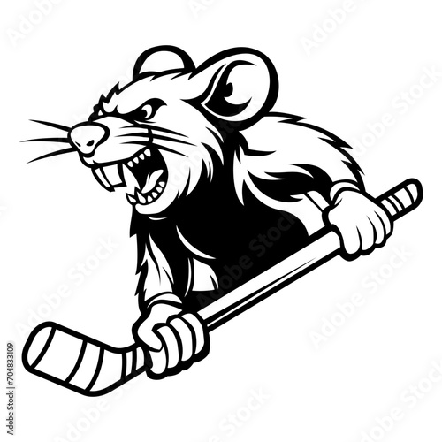 Angry Rat. hockey team logo. Rat mascot, emblem of a Rat on a white background. Rat vector illustration. black-and-white version