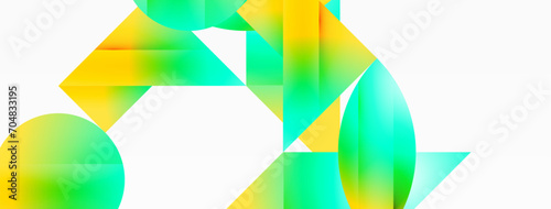 Serene gradient template. Circles and triangles mingle in minimalist perfection. Gentle fusion of forms and hues creates balanced yet captivating backdrop, embodying modern sophistication