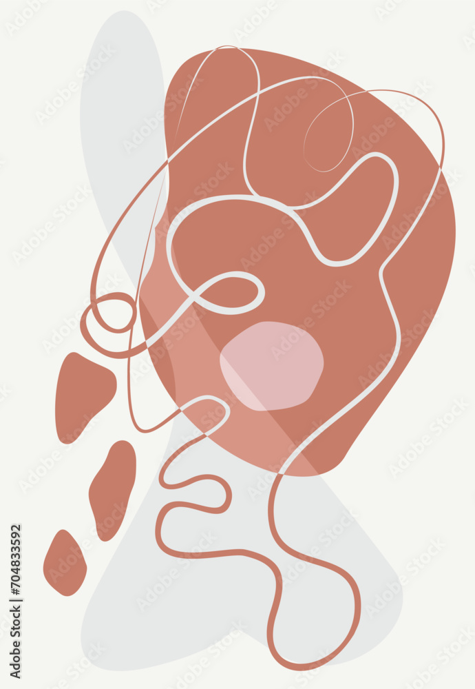 One line art. Single line cubism abstract face. Stylized continuous contour with abstract spots. Contemporary collage picture. Vector illustration One line art. Single line cubism abstract face. Stylized continuous contour with abstract spots. Contemporary collage picture. Vector illustration