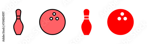 Bowling icon set illustration. bowling ball and pin sign and symbol.