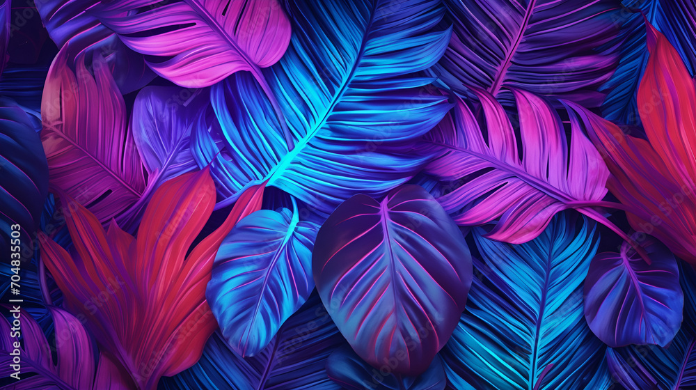 Tropical and palm leaves in vibrant bold gradient made with generative ai
