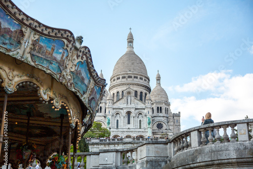 Paris, France - May 20, 2023: view on the exterior of the Basilica of the Sacred Heart of Paris Montmartre