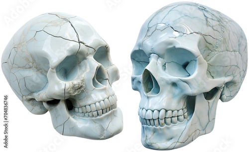 Human skulls in cracked blue marble