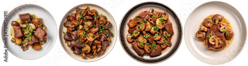 Top view of a plate with pork liver and mushrooms