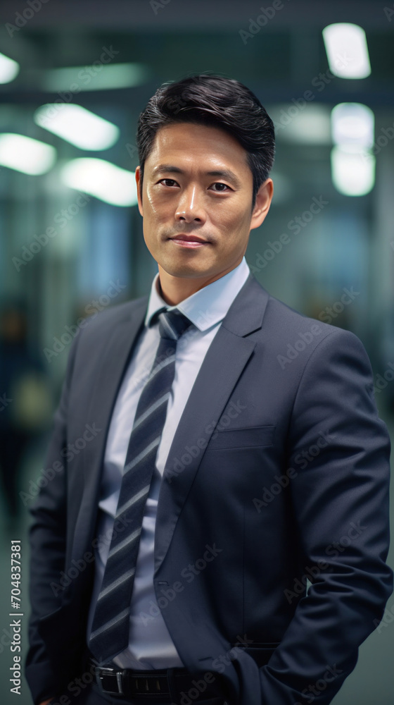 Asian mature professional business man standing in an office smiling confidently. Business corporate people background. Asian mature professional business man standing in an office smiling confidently. Business corporate people background.