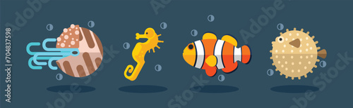 Flat Sea Life and Marine Animal Vector Set