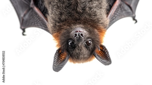 closeup portrait of fruit bat upside down flying fox isolated
