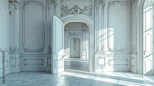 design empty white room with opened door © Barosanu