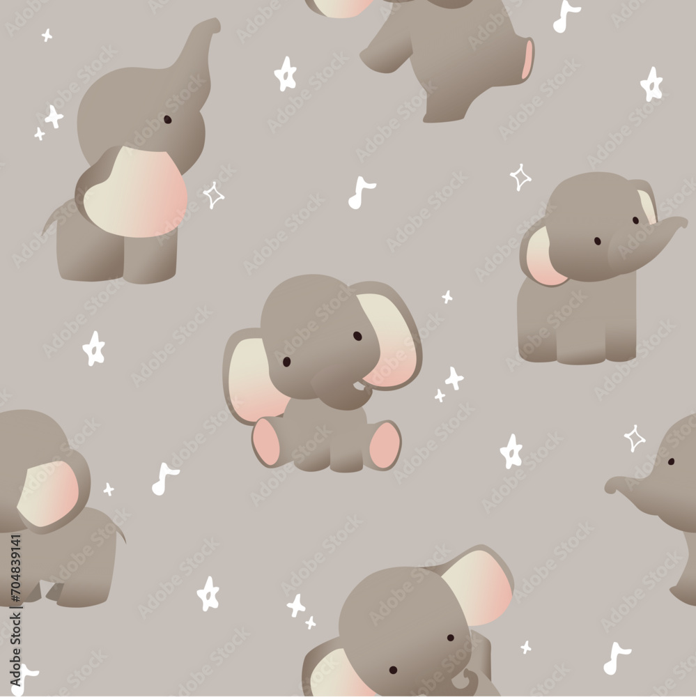 seamless pattern cute elephant cartoon vector