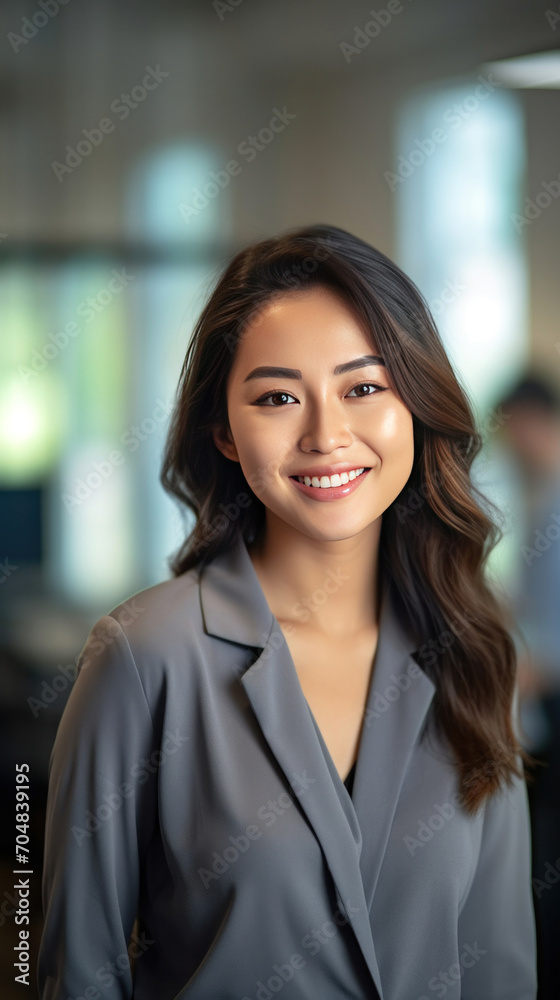 Asian young business woman standing in an office smiling confidently. Business corporate people background. Asian young business woman standing in an office smiling confidently. Business corporate people background.
