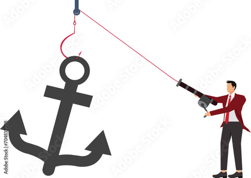 Businessman trying to pull the anchor,