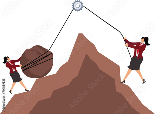 Murder, Woman Pushing, Uphill, Rock Object, Mountain,