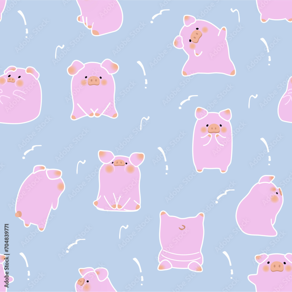 seamless pattern cute pig and piglets cartoon vector