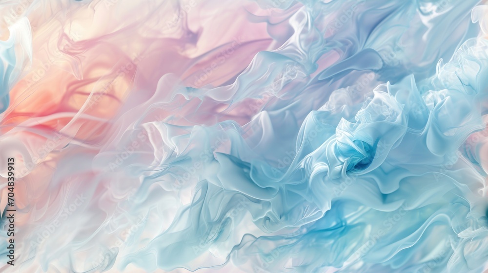  an abstract painting of blue, pink, and white swirls on a pink, blue, and white background.