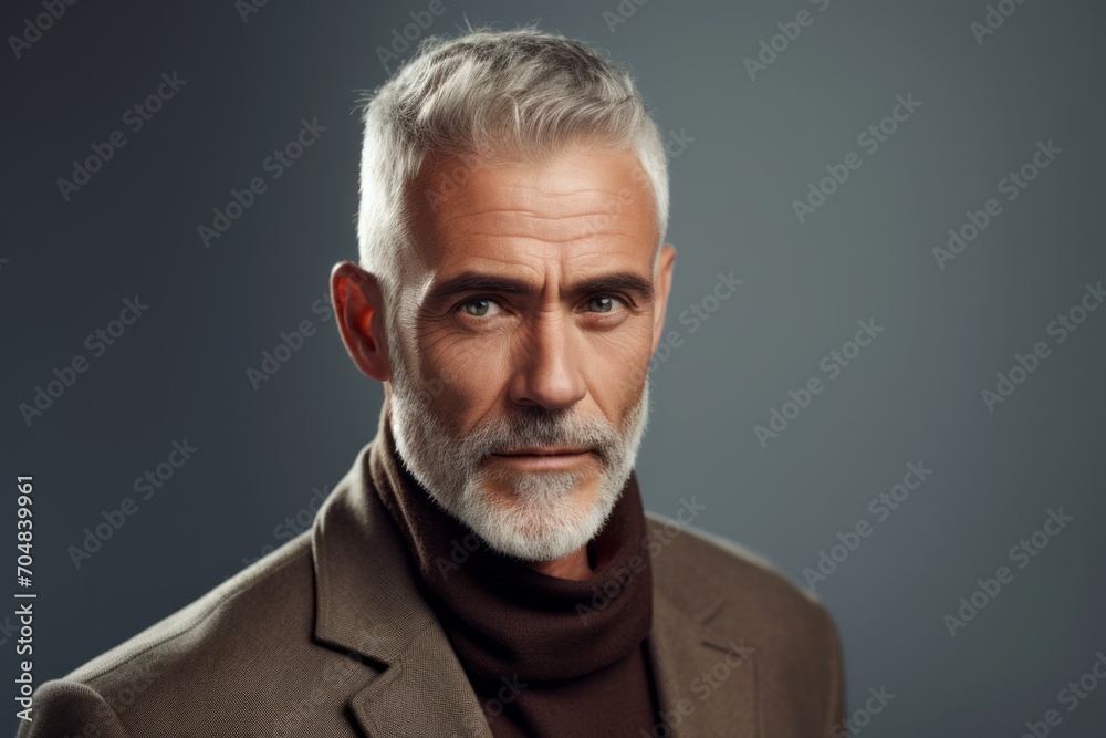 Handsome middle-aged man with grey hair and beard. Handsome middle-aged man with grey hair and beard.