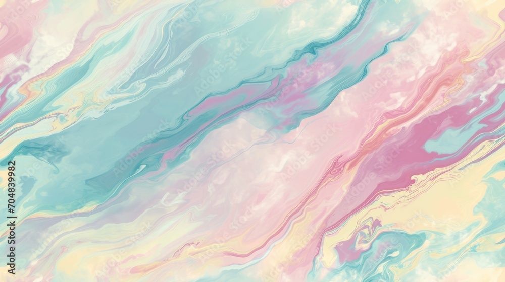  an abstract painting with pastel colors of blue, pink, yellow, and green on top of each other.