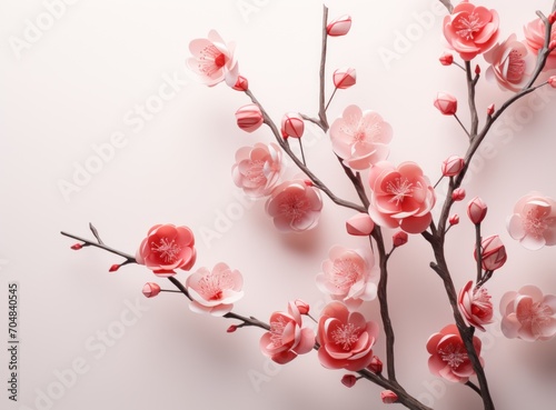 Plum blossom and sakura flowers on a white background.
