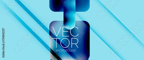 Dynamic bright colorful geometric elements with fluid gradients, lights, shadows blend in a minimal backdrop, creating captivating composition