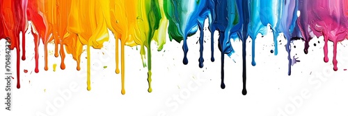 Colorful paint dripping isolated on white. Rainbow colored paint dripping on white background. photo