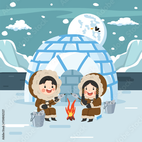 north arctic characters  eskimo  near igloo