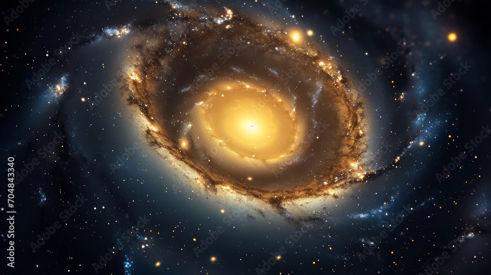 A spiraling galaxy with glowing stars and dust.