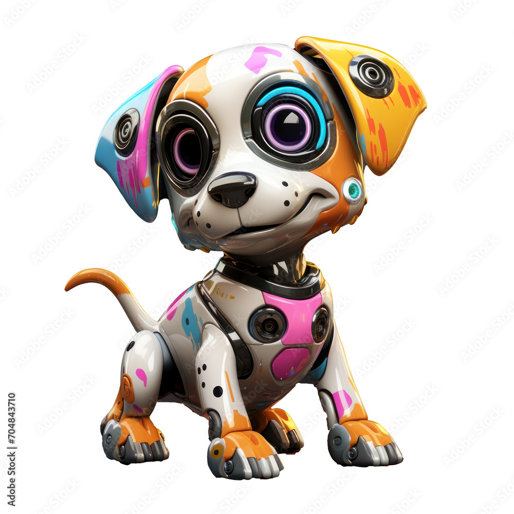 Robotic dog futuristic illustration. Cartoon electronic pet, robot puppy, modern kids toy isolated design element. Digital technology, robotics and automation, innovation and artificial intelligence Robotic dog futuristic illustration. Cartoon electronic pet, robot puppy, modern kids toy isolated design element. Digital technology, robotics and automation, innovation and artificial intelligence