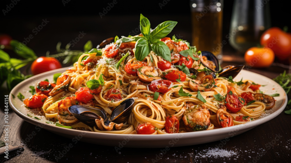 Pasta with cheese and vegetables.