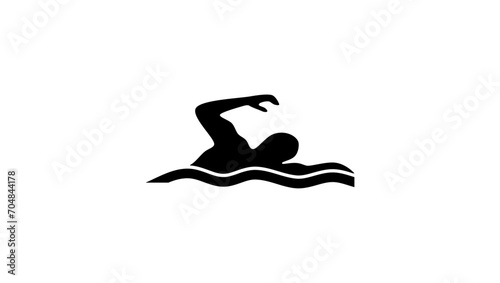 swimmer sign, man and wave, black isolated silhouette