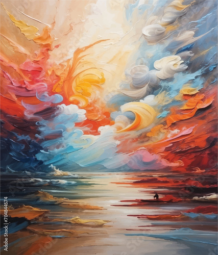 abstract painting with sea, Colors of a storm of emotions background
