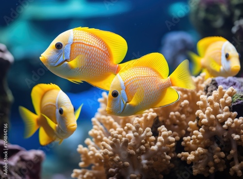 Tropical fish in the aquarium. Beautiful underwater world with corals and tropical fish