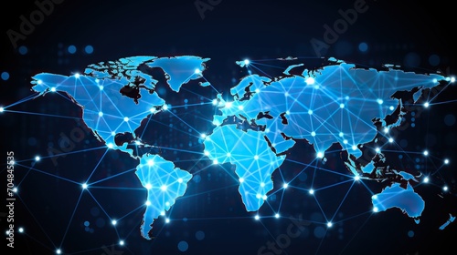Global internet work.World map  shining lines connected by dots symbol of Internet mobile communications and satellite. technology background