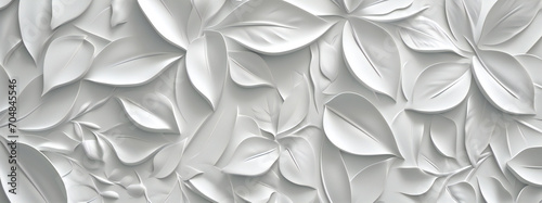 White paper leaves 3d background. White 3d floral wall. textured floral pattern photo